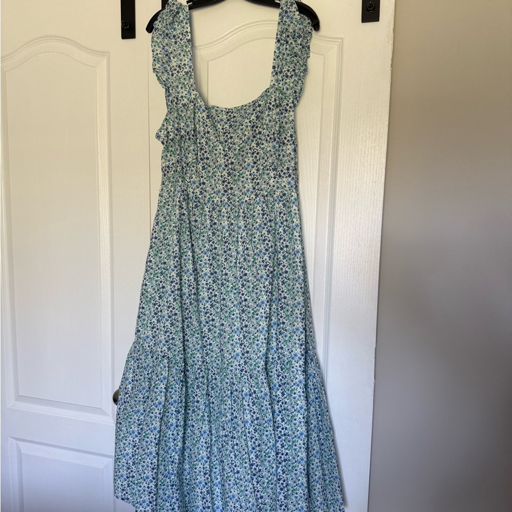 J. Crew Blue, Green and White Floral Maxi with tie back